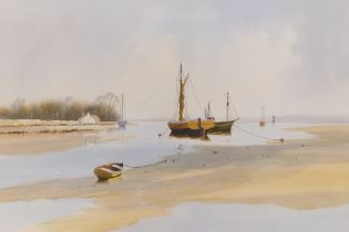 Raymond Witchard (1928-2011). Estuary scene with fishing boats, watercolour, signed, 37cm x 55cm.