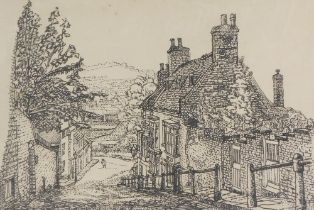 Gordon Cummings (20thC). Steep Hill Lincoln, ink drawing, signed and dated (19)72, 33cm x 49cm.