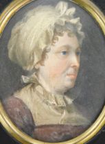 19thC School. Portrait miniature, head and shoulders of a maiden, oil, 9cm x 7.5cm,
