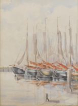 Cecil Thomas Hodgkinson (1895-1979). A view of a marina with moored boats, watercolour, signed, 30cm