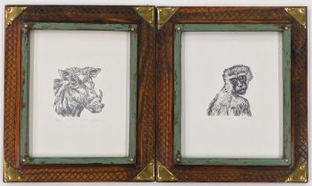 20thC School. Warthog, vervet, two artist signed and titled screenprints, 43/100, 23.5cm x 19cm (2).