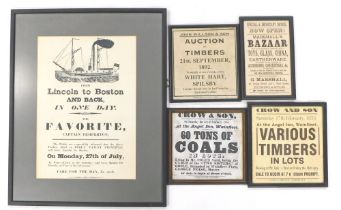 19thC and later Auction and steam trip posters. From Lincoln to Boston, John Wilson and Sons Auction