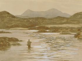 Norman Wilkinson (1878-1971). Fishing on the Syke Fly Fishing, artist signed coloured print, 36cm x