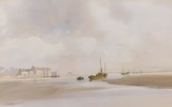 Raymond Witchard (1928-2011). Estuary scene with fishing boats, watercolour, signed, 33cm x 51.5cm.