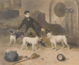 After Thomas Clater (1789-1867). Jem Burn's four pets, mezzotint, 44cm x 47.5cm.