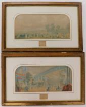 A pair of George Baxter coloured prints, The Great Exhibition Exterior and Interior, 24cm x 41cm.