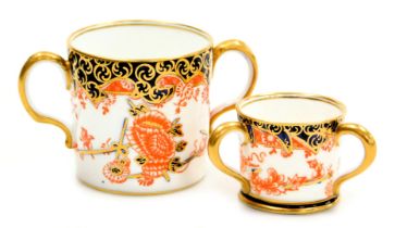 A Royal Crown Derby porcelain loving cup, circa 1915, Imari decorated with flowers, pattern 2649, to