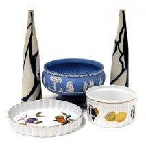 A Wedgwood light blue Jasper ware fruit bowl, sprig moulded with classical figures, Royal Worcester