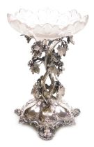 A Victorian silver plate and cut glass comport, by Muirhead and Son, Glasgow, with a leaf engraved f