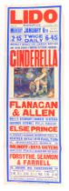 A 1930's theatre poster for Cinderella at The Lido Bradshawgate Bolton, featuring Flanagan & Allen,