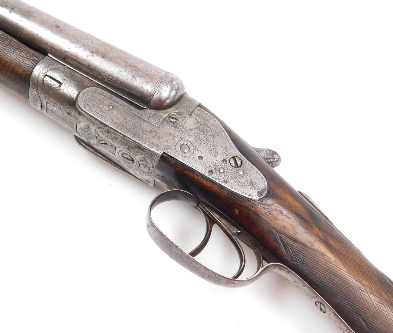 A 12 bore side by side shotgun, maker unknown, with a walnut stock, 110cm long. NB. A current valid - Image 2 of 10
