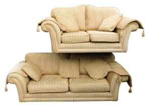 A Kirkdale three seater sofa, upholstered in green and gold striped fabric, 220cm wide, together wit