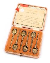 A set of six Edward VIII silver gilt anointing coffee spoons, being miniature replicas of the Corona