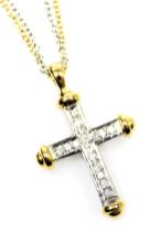 An 18ct gold and diamond set pendant cross, on a 9ct yellow and white gold double belcher link neck