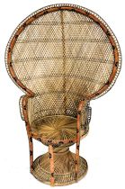 A vintage wicker and bamboo peacock chair, 160cm high.