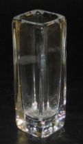 An Orrefors glass vase, designed by Nils Landberg of elongated cube form, number 396-121, etched mar