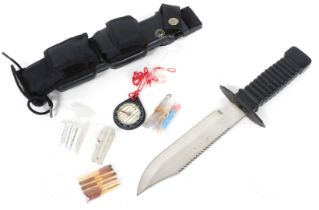 A Taiwanese survival knife, with a steel blade, in a sheath, with belt attachment, 34cm wide.