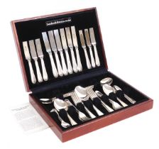 A Sanders & Bowers silver plated canteen of cutlery, bead pattern, six place settings, cased.