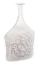 A Bertil Vallien glass vase, for Kosta Boda, of slender necked abstract form, decorated with a mesh