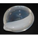 A Tapio Wirkkla glass dish, of curved opalescent and clear shell form, etched Tapio Wirkkla Littla,