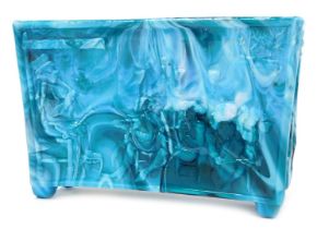 A late 19thC Sowerby turquoise end of day malachite glass Old King Cole trough, nursery rhyme series