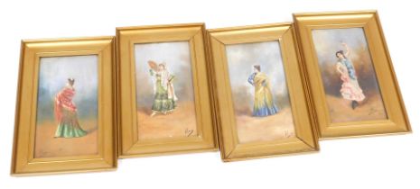 Continental School (Late 19thC). Four studies of ladies in traditional attire, watercolours, signed