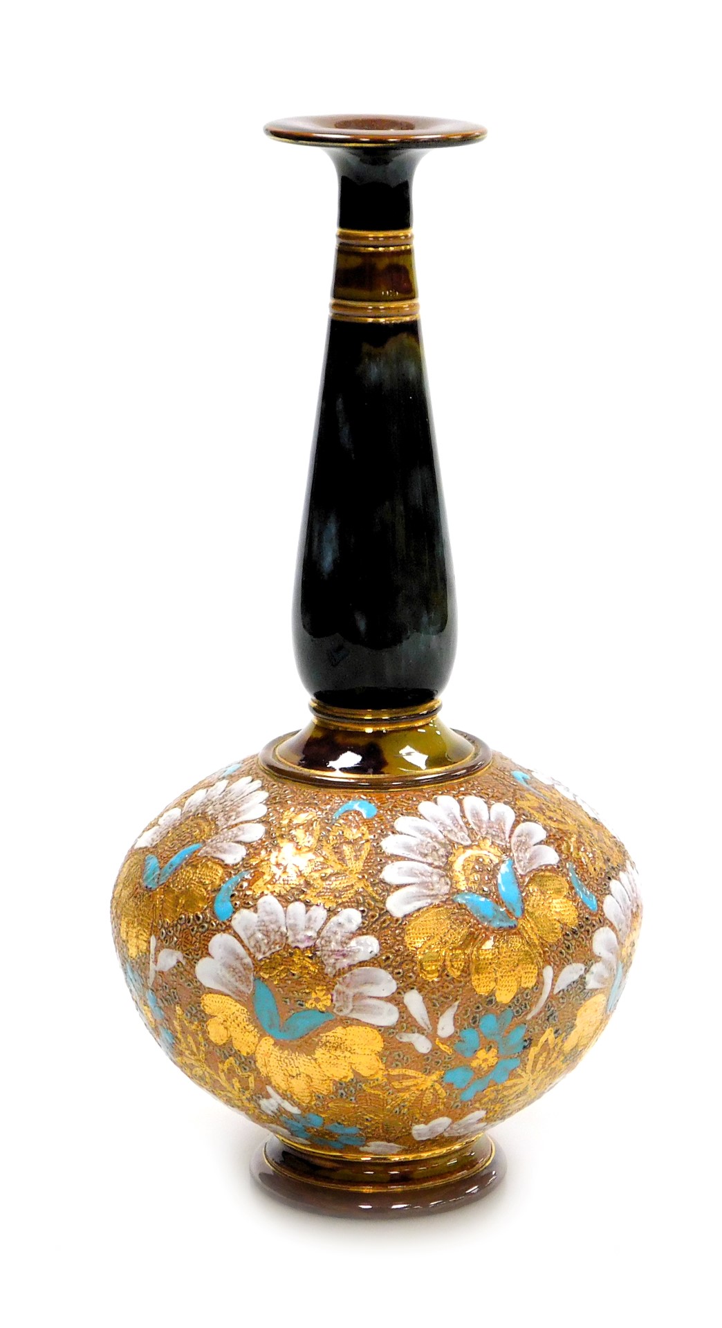 A Royal Doulton stoneware vase, of baluster form, chine decorated with flowers on a gold ground, X51