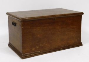 A Victorian scumbled pine blanket box, with cast iron carrying handles, 45cm high, 87cm wide, 51cm d