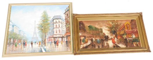 T Carson (French late 20thC) French street scene with the Eiffel Tower, oil on canvas, signed, 49.5c