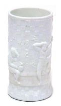 A late 19thC Sowerby end of day milk glass spill vase, of tapering form, moulded in the Multiplicati