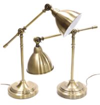 A pair of brushed gilt metal angular adjustable desk lamps, 38cm high.