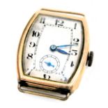 An Art Deco 9ct rose gold cased lady's watch head, oblong silvered dial, with engine turned decorati