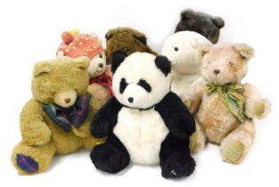 A group of Harrods teddy bears, a polar bear and a panda 1988-1990 and 1992-1995. (7)