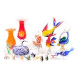 A group Murano and other continental glass, including figures of fish, a cockerell, cartoon dog and