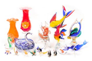 A group Murano and other continental glass, including figures of fish, a cockerell, cartoon dog and