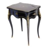 A 19thC Louis XV style ebonised and ormolu mounted lady's dressing table, the brass inlaid and shape