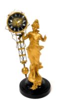 A President Art Nouveau style gilt metal pendulum clock, circular black dial bearing Roman numerals,