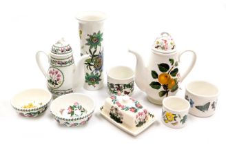 A group of Portmeirion Botanic Garden pottery, including a butter dish and cover, coffee pot, and a