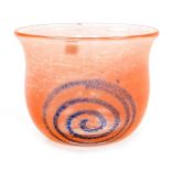 A Royal Krona Sweden glass vase, with a blue swirl and orange ground decoration, etched to base Kron
