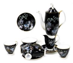 A Royal Albert porcelain Oriental pattern part coffee service, comprising coffee pot, cream jug, sug