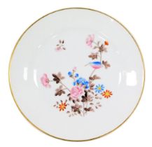 An early 19thC Swansea porcelain Kingfisher pattern plate, painted with a kingfisher and flowers, pa