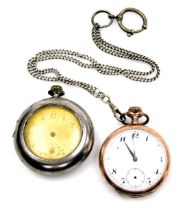 An early 20thC gentleman's pocket watch, open faced, keyless wind, circular enamel dial bearing Arab