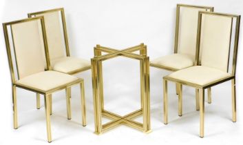 A set of four 1970s Pierre Vandel brass and cream fabric dining chairs, together with a matching din