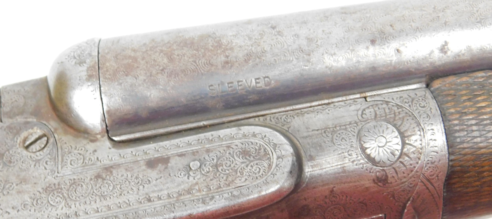 A 12 bore side by side shotgun, maker unknown, with a walnut stock, 110cm long. NB. A current valid - Image 4 of 10