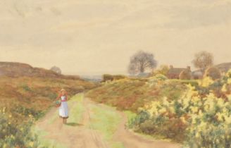 Richard Hartley (British, 1841-1921). Moorland landscape with figure on a track, watercolour, signed