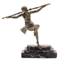 Pierre le Faguays (French, 1892-1962). Dancer of Thyrsus, patinated bronze figure, raised a stepped