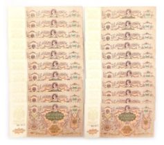 Twenty two Russian five thousand rubles bank notes 1919.