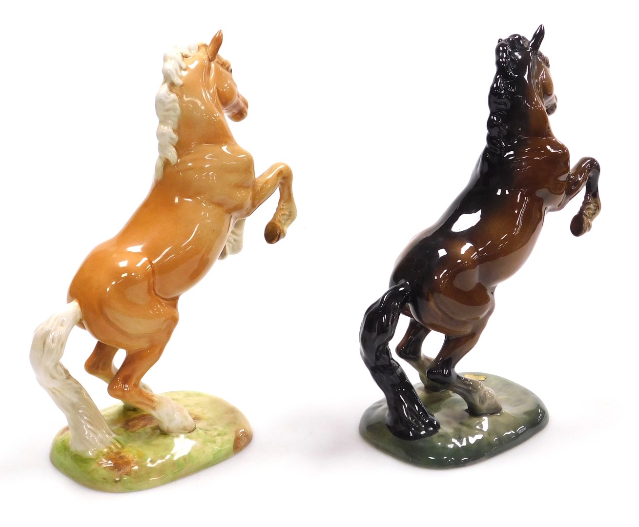Two Beswick pottery figures of rearing horses, model number 1015, one Palomino, the other brown glos - Image 2 of 3