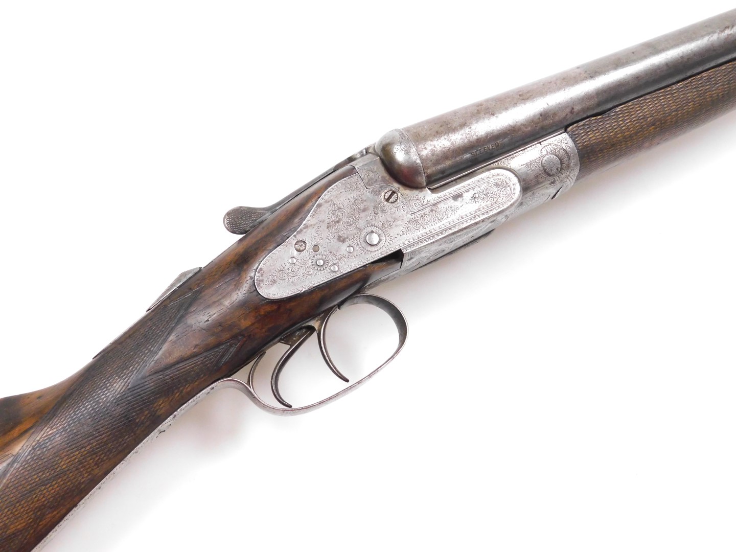 A 12 bore side by side shotgun, maker unknown, with a walnut stock, 110cm long. NB. A current valid - Image 3 of 10