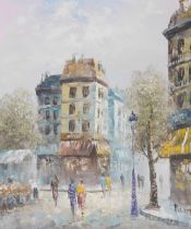 Burnett (French late 20thC). Paris street scene, oil on canvas, signed, 60cm x 49.5cm.